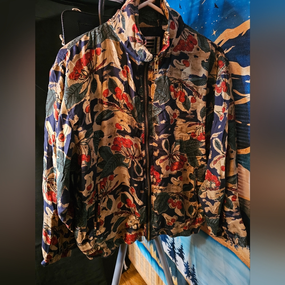 Vintage 100% Silk EVR Bomber Jacket Size M Petite